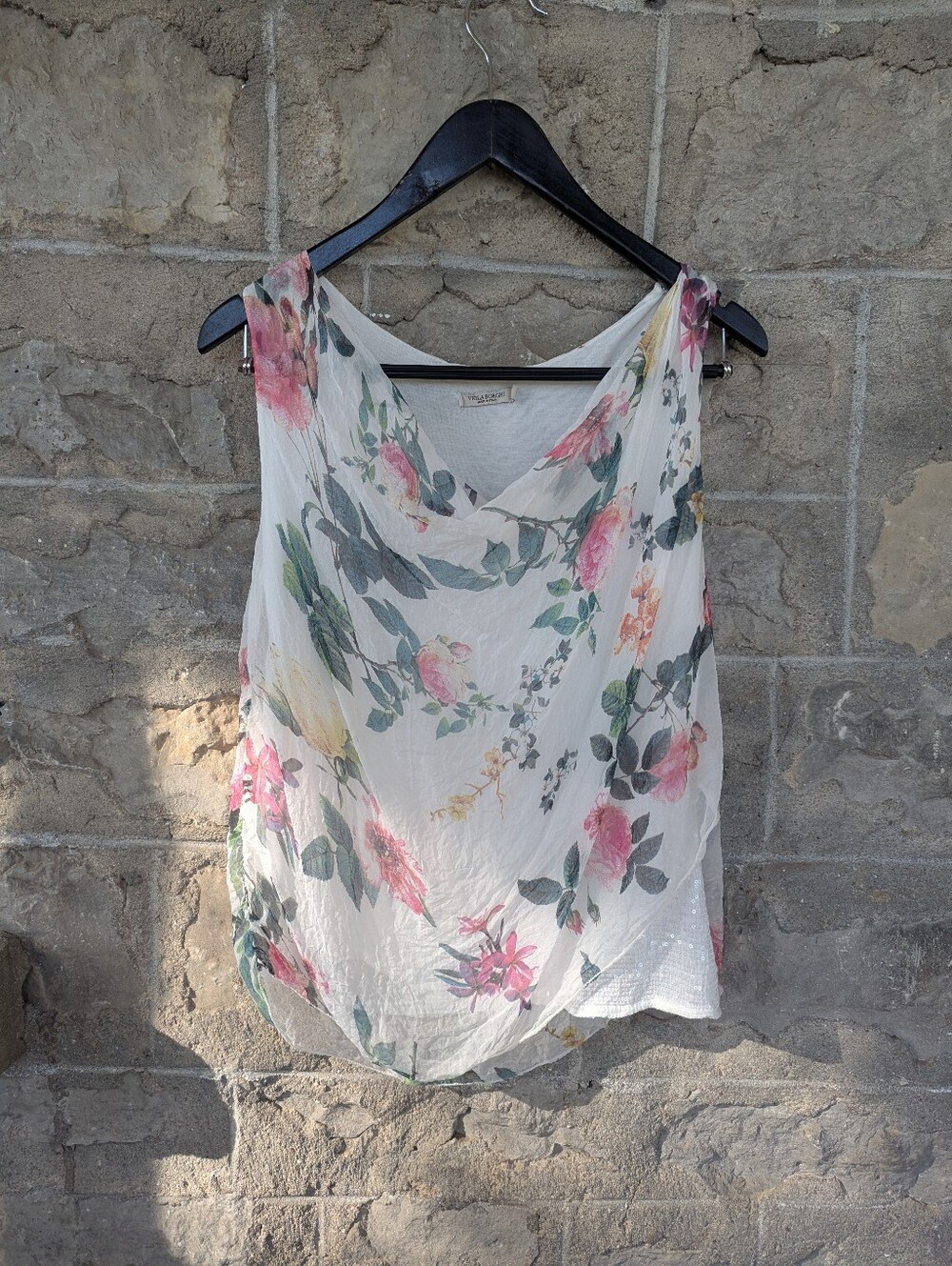 Silk Flowy Floral Viola Borghi Italian Feminine Sleeveless Draping Top